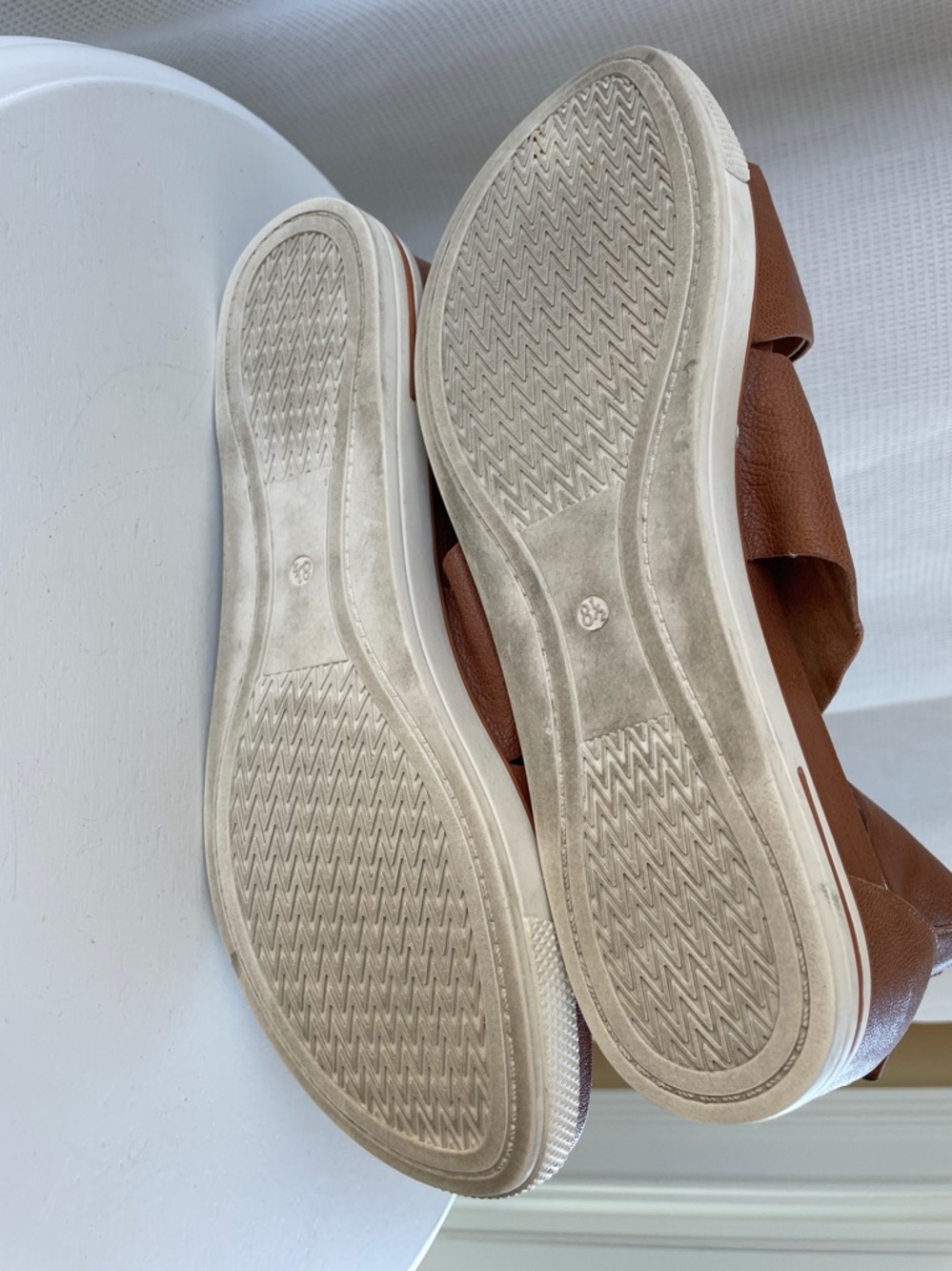 Eileen Fisher Brown Leather Crisscross Sneaker Sandals - Picture 6 of 7